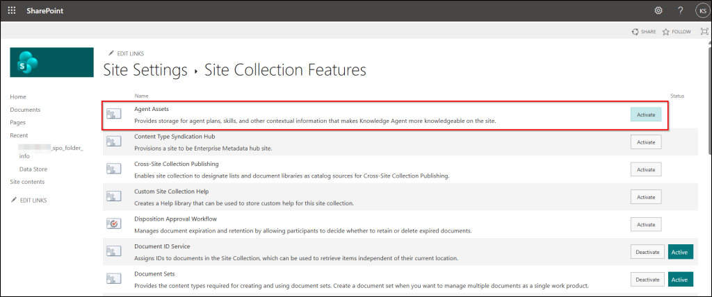 Activate Agent Assets in SharePoint Online
