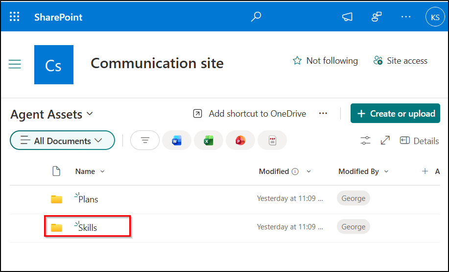 Custom Skills Storage in SharePoint