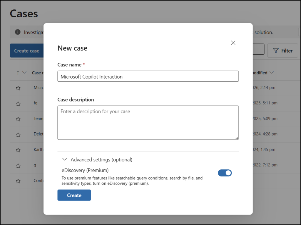 Microsoft Purview eDiscovery case to Audit Copilot Messages