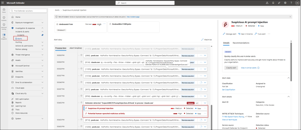 Suspicious Prompt Injection Detected by Runtime Protection
