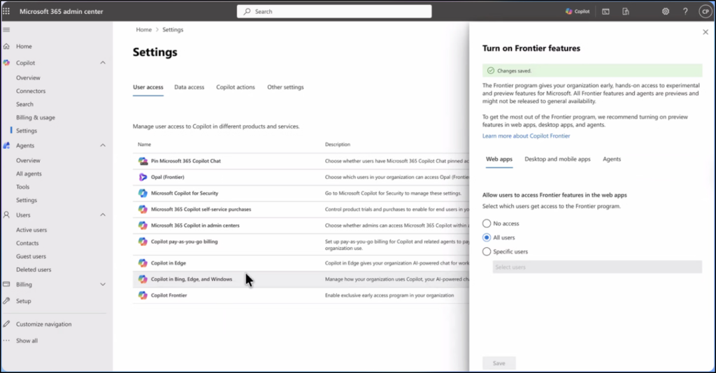 Enable Microsoft Copilot Frontier Program